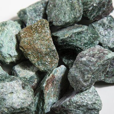 Fuchsite Rough Stones - in a pile and close up