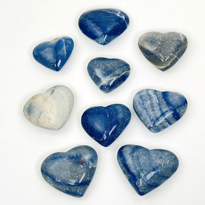 Blue Quartz Hearts - 9 on a table