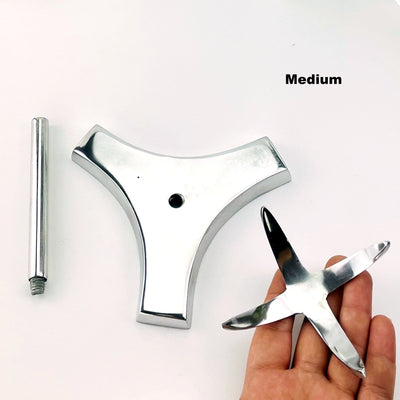 The medium sphere stand shown in the three parts it comes in when it is shipped.