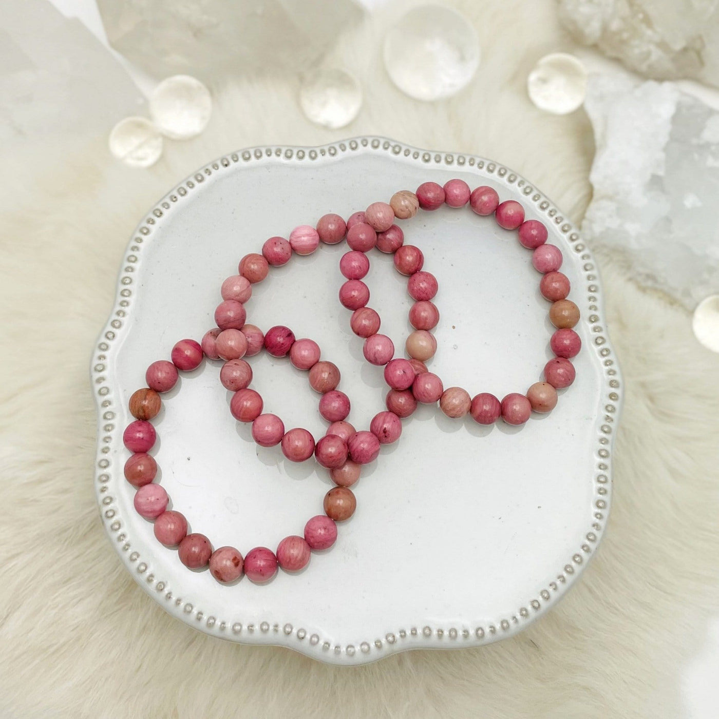 rhodonite bead bracelet  - 3 on a tray