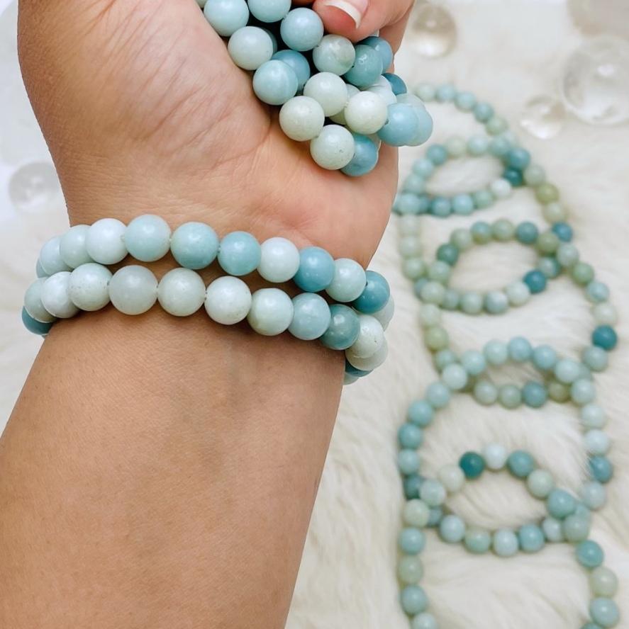 amazonite bracelets on hand to show the look of it when its on.