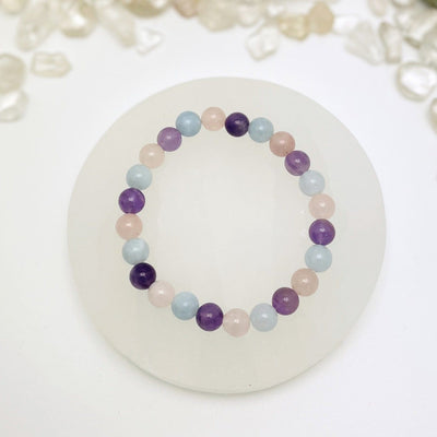 round bead bracelet displayed on white background