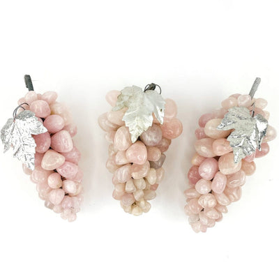 3Rose Quartz Polished Stone Grape Bunches with Silver Leaf 