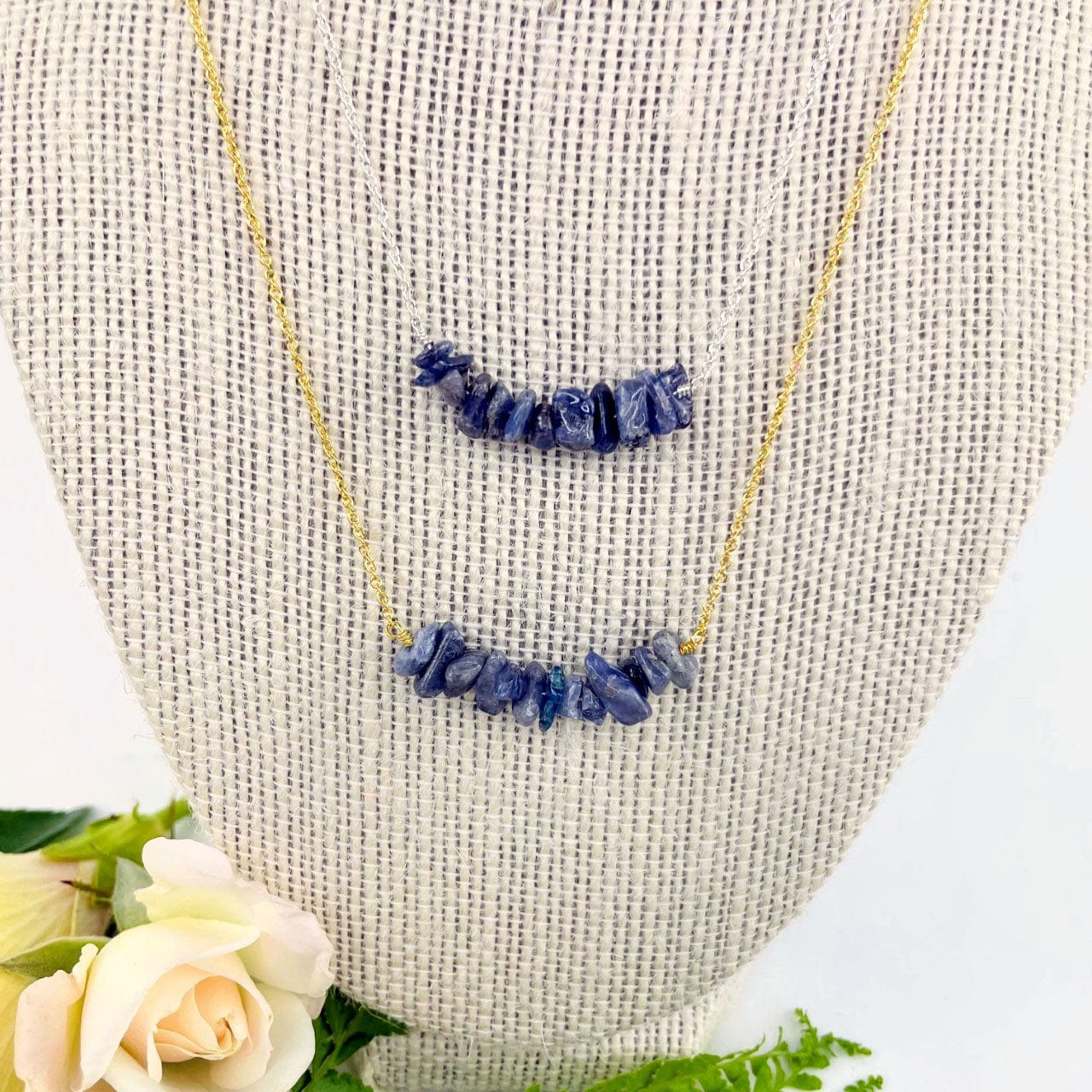 Sapphire Stone Necklace - September Birthstone - Gold over Sterling or Sterling Silver Adjustable Length up close view