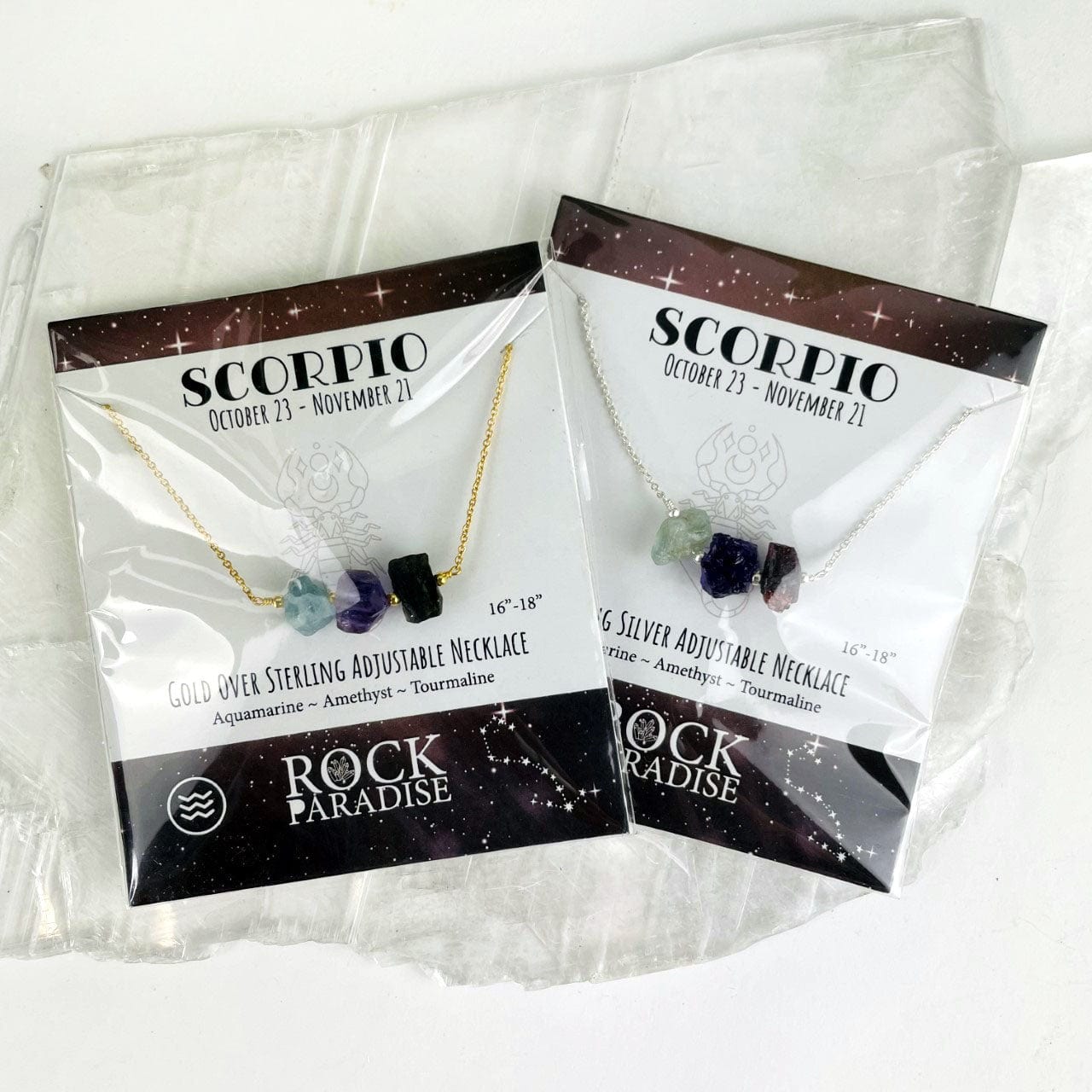 Scorpio Necklace - 3 Stones for your Zodiac Sign  - Gold over Sterling or Sterling Silver Adjustable Length in package