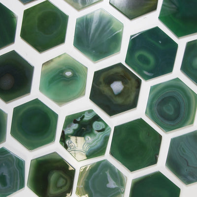 green agate hexagons on a table