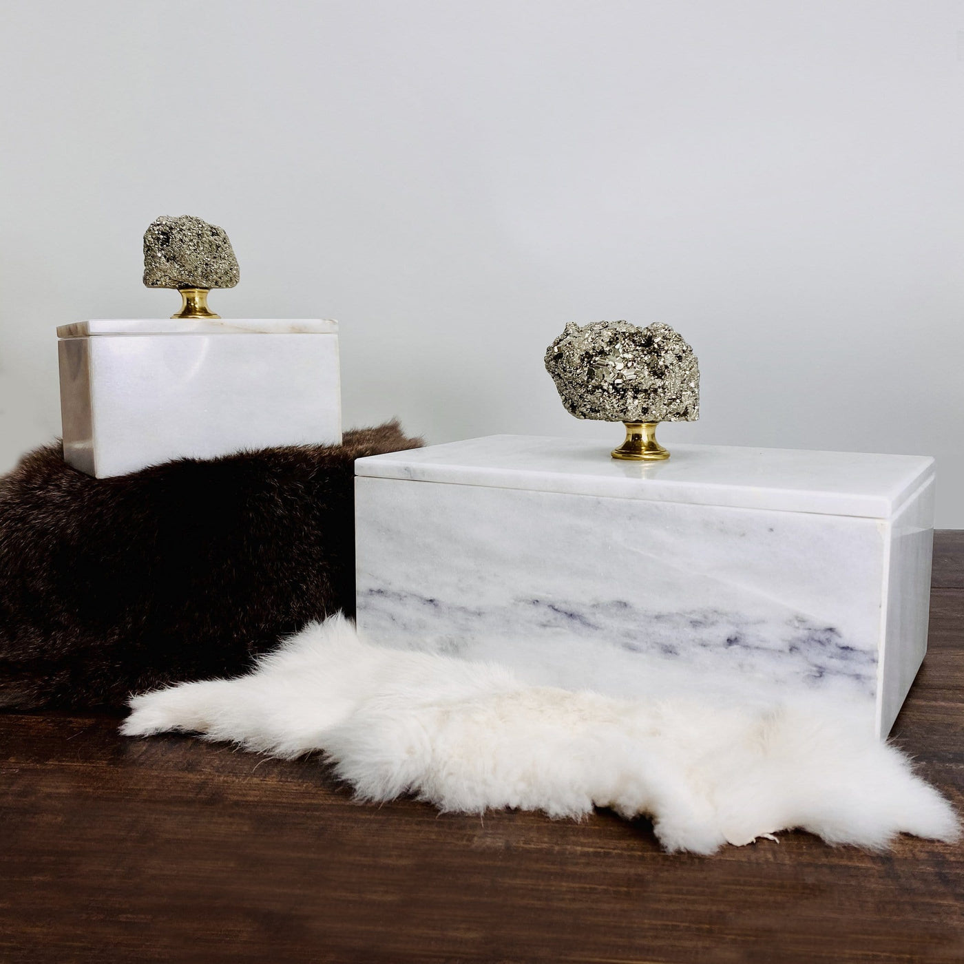 2 Pyrite Marble Boxes with decorations