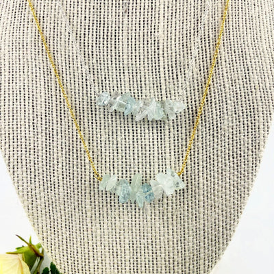 Aquamarine Stone Necklace - March Birthstone - Gold over Sterling or Sterling Silver Adjustable Length up close
