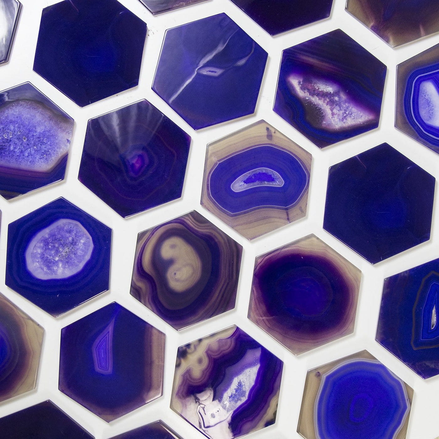 purple agate hexagons on a table