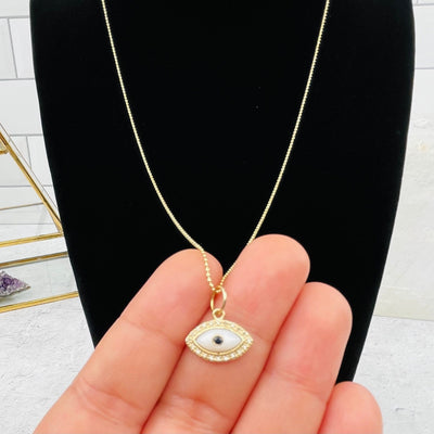 Gold Evil Eye Necklace with Pave Diamonds and Sapphire