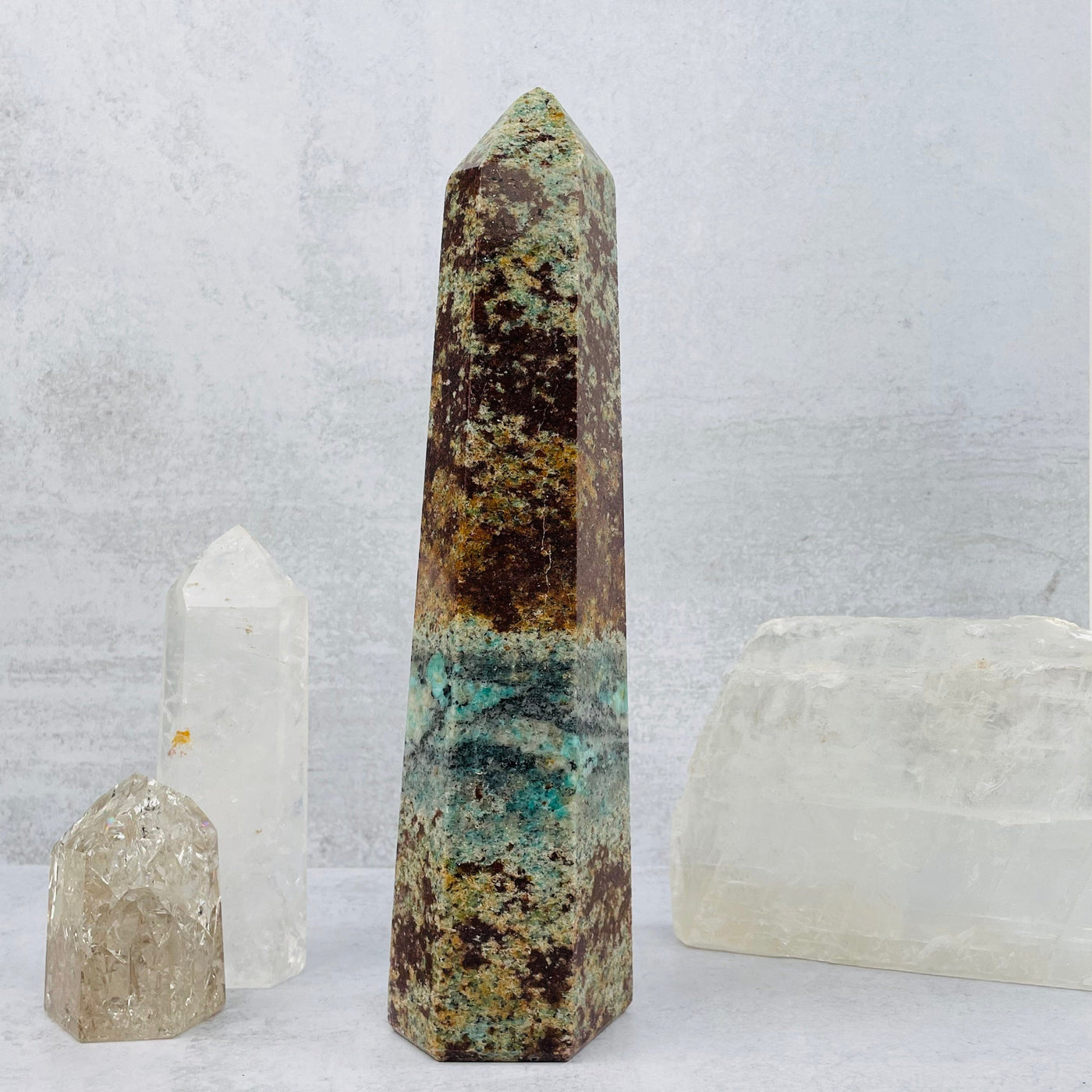Amazonite Polished Tower Point displayed as home decor 