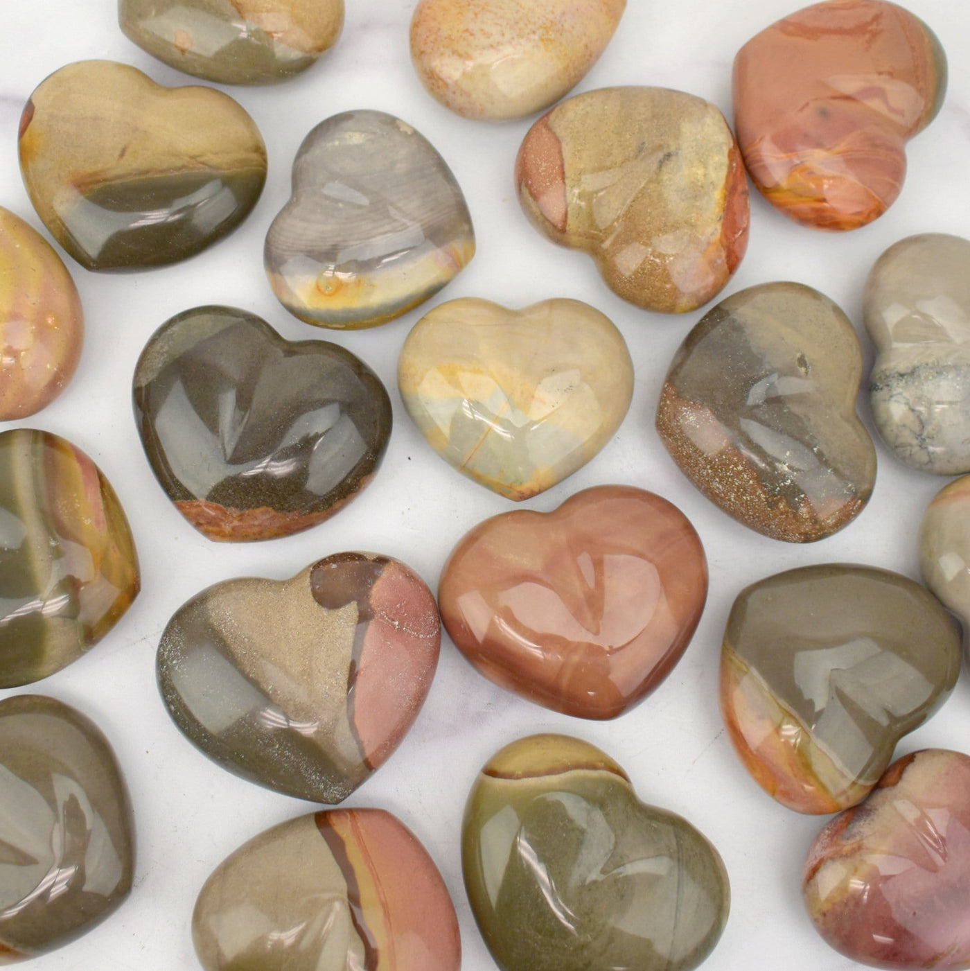 Multiple Top view of The Polychrome Jasper Hearts