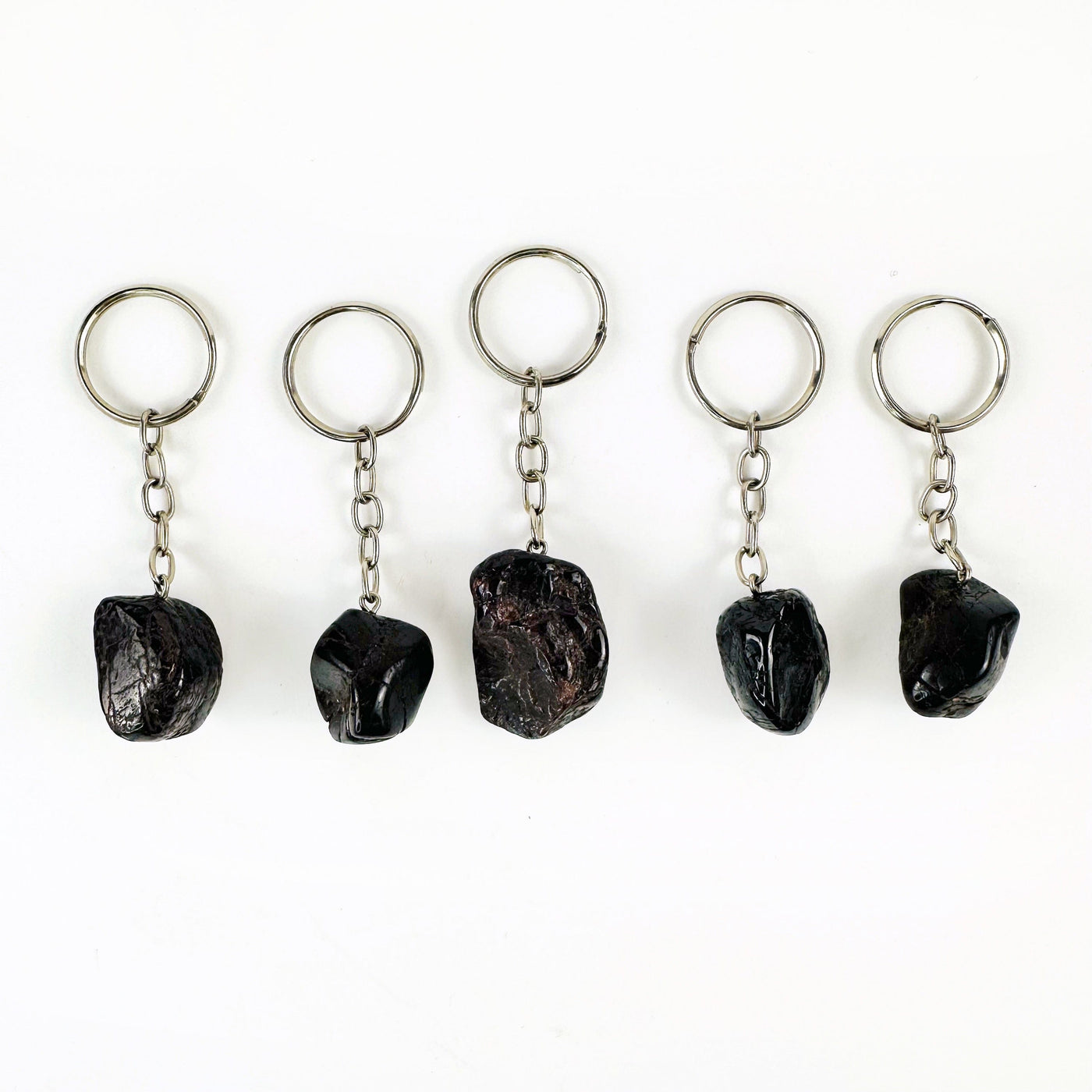 Tumbled Garnet Keychains, 5 in a row to show variation of stone size and shape