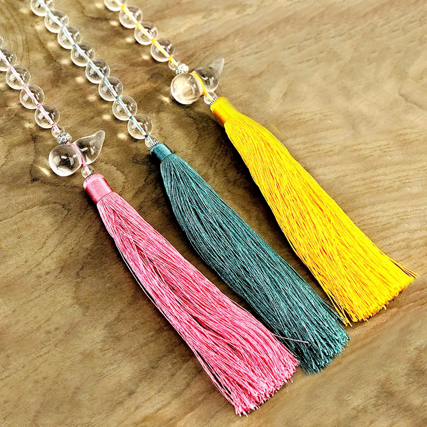 3 different Colored Tassels with Assorted Stone Beads