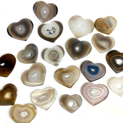 Natural Druzy Agates Heart Shaped - scattered on a table