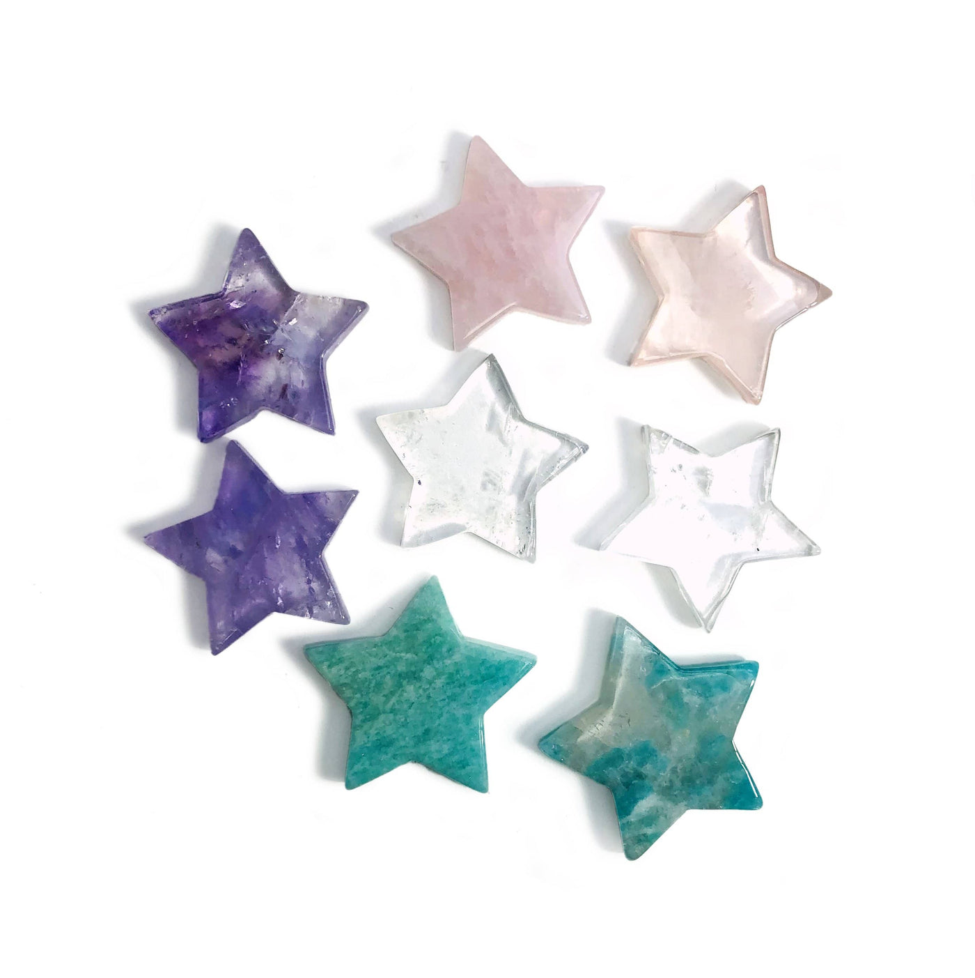 8 Products Gemstone Star Cabochons in different stones on white background