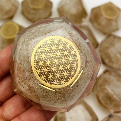 dodecahedron shaped orgone with grid