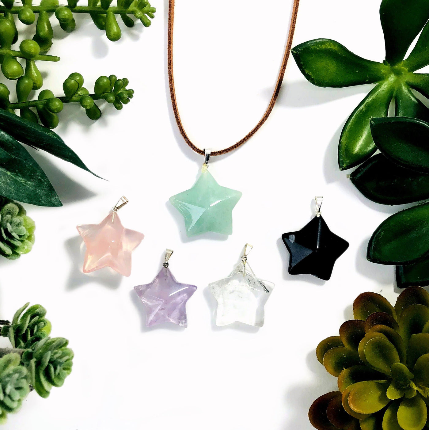 Gemstone Star Pendants with Silver Toned Bail with decorations