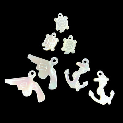 Mother of Pearl Drilled Beads 3 Shapes to Choose From turtle gun anchor