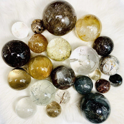 Assorted Crystal Quartz Spheres - By Weight Lodolite Rutilated Smokey Clear
