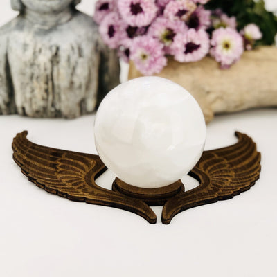 Angel Wings Wooden Sphere Stand - sphere on it