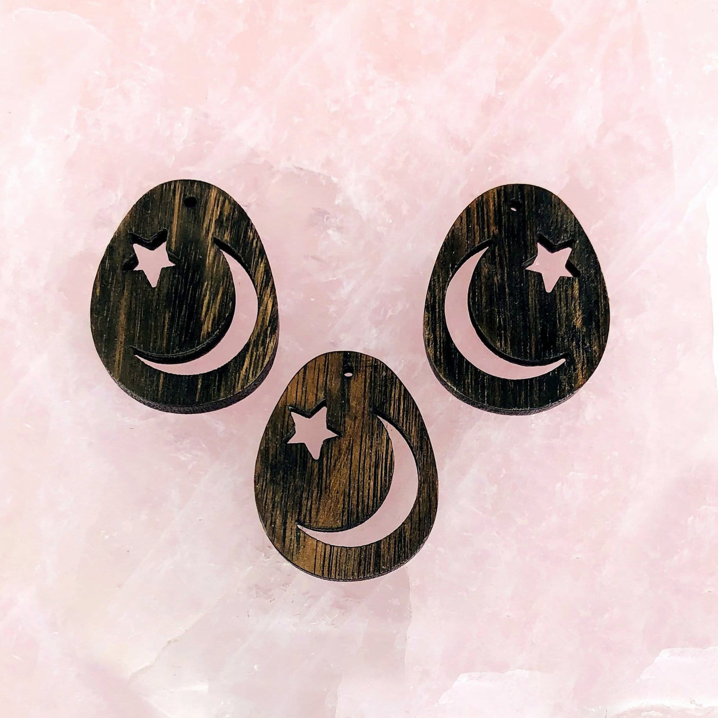 Star and Moon Round Wood Charm Pendant