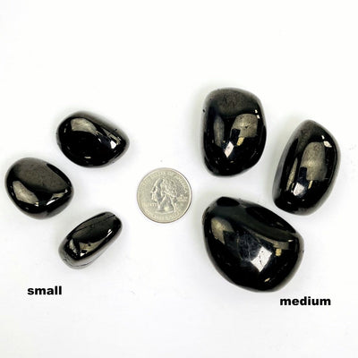 tumbled jet pieces come in small or medium options 