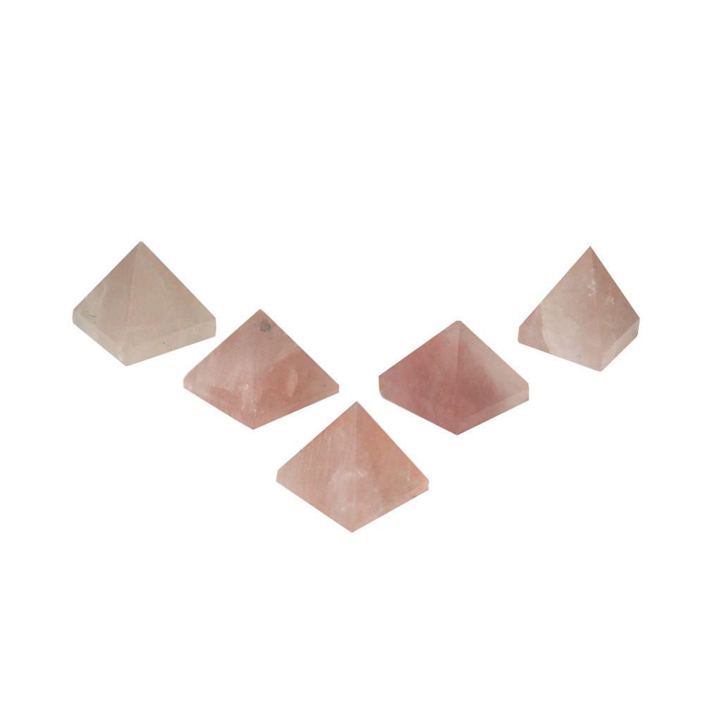 5 Rose Quartz Small Pyramids on white background
