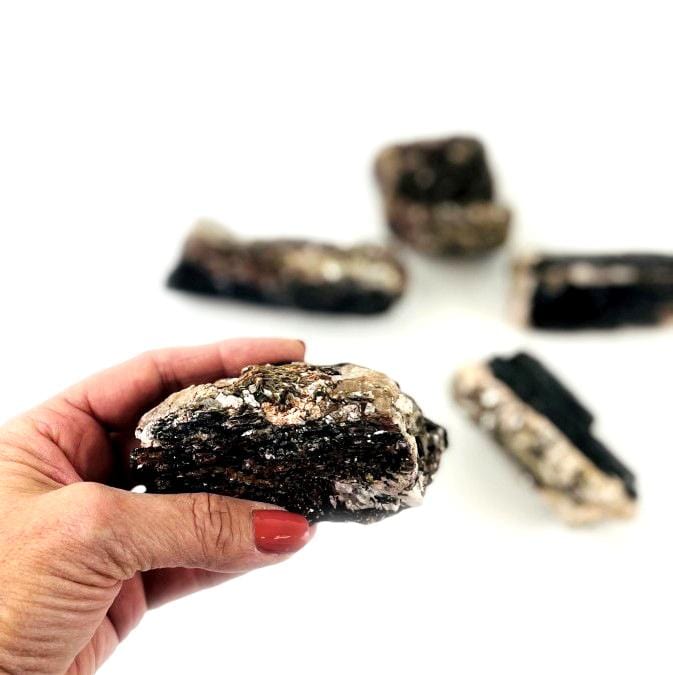 Black Tourmaline Chunk- Large  in a hand