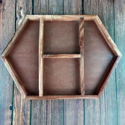 wood tray on brown background