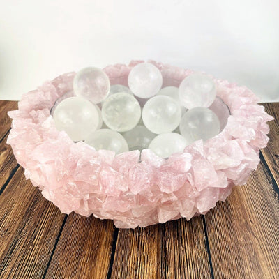 close up of rose quartz bowl