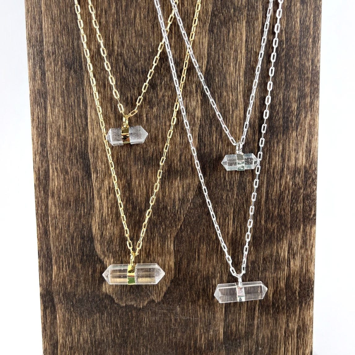Crystal Point Necklaces in gold and silver
