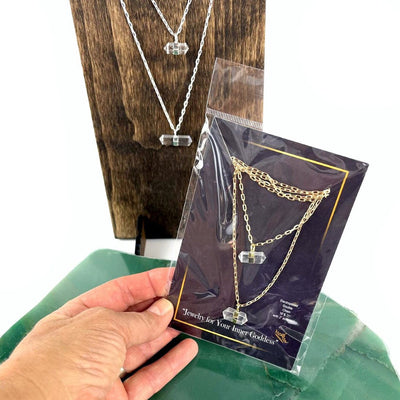 Crystal Point Necklace in its protective package