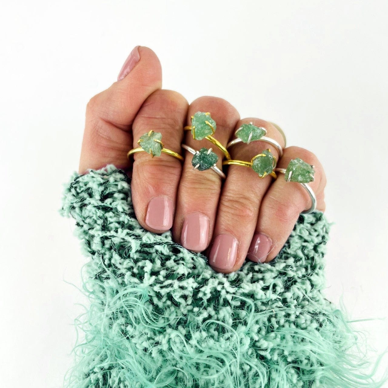 Green Aventurine Gemstone Rings on hand