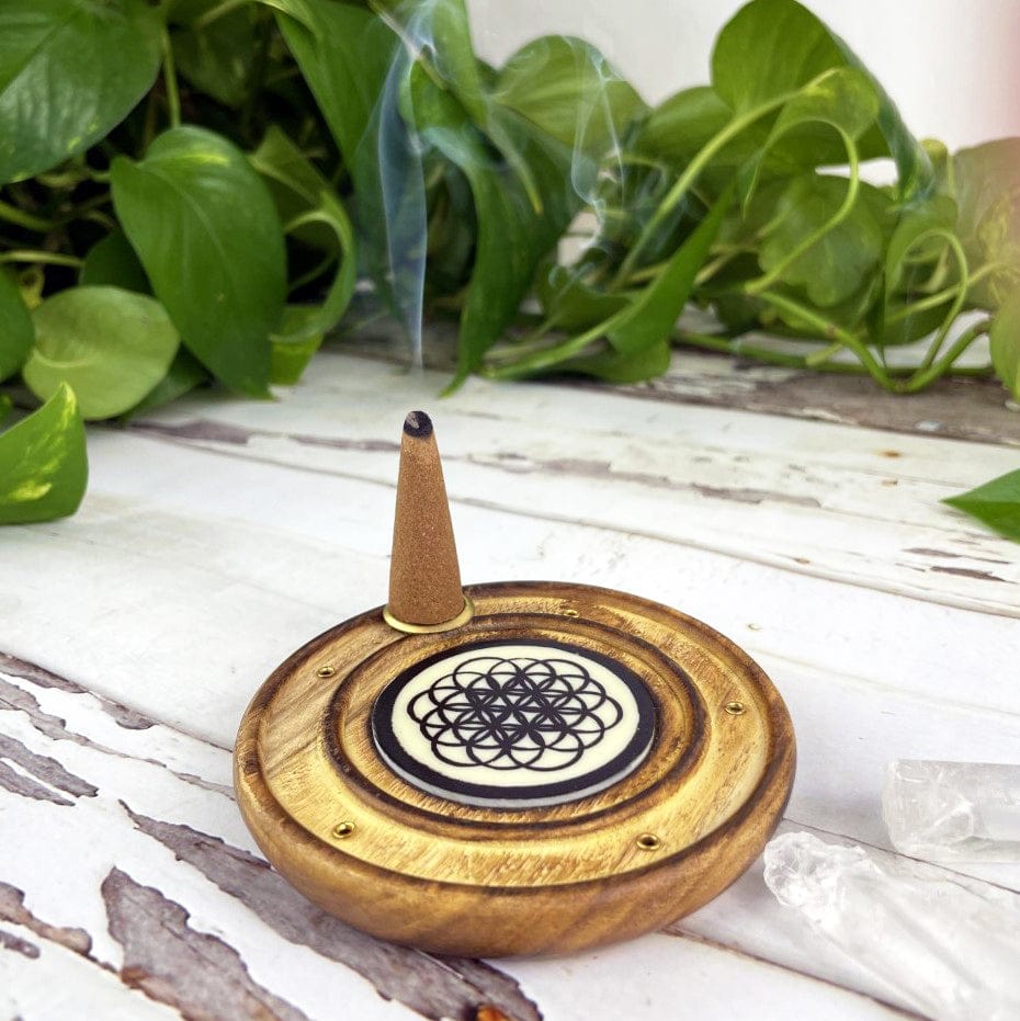 wooden incense burner also has a cone holder 