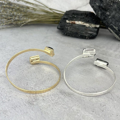 Tourmaline Cuff Crystal Bracelet Silver or 24k Gold Electroplated