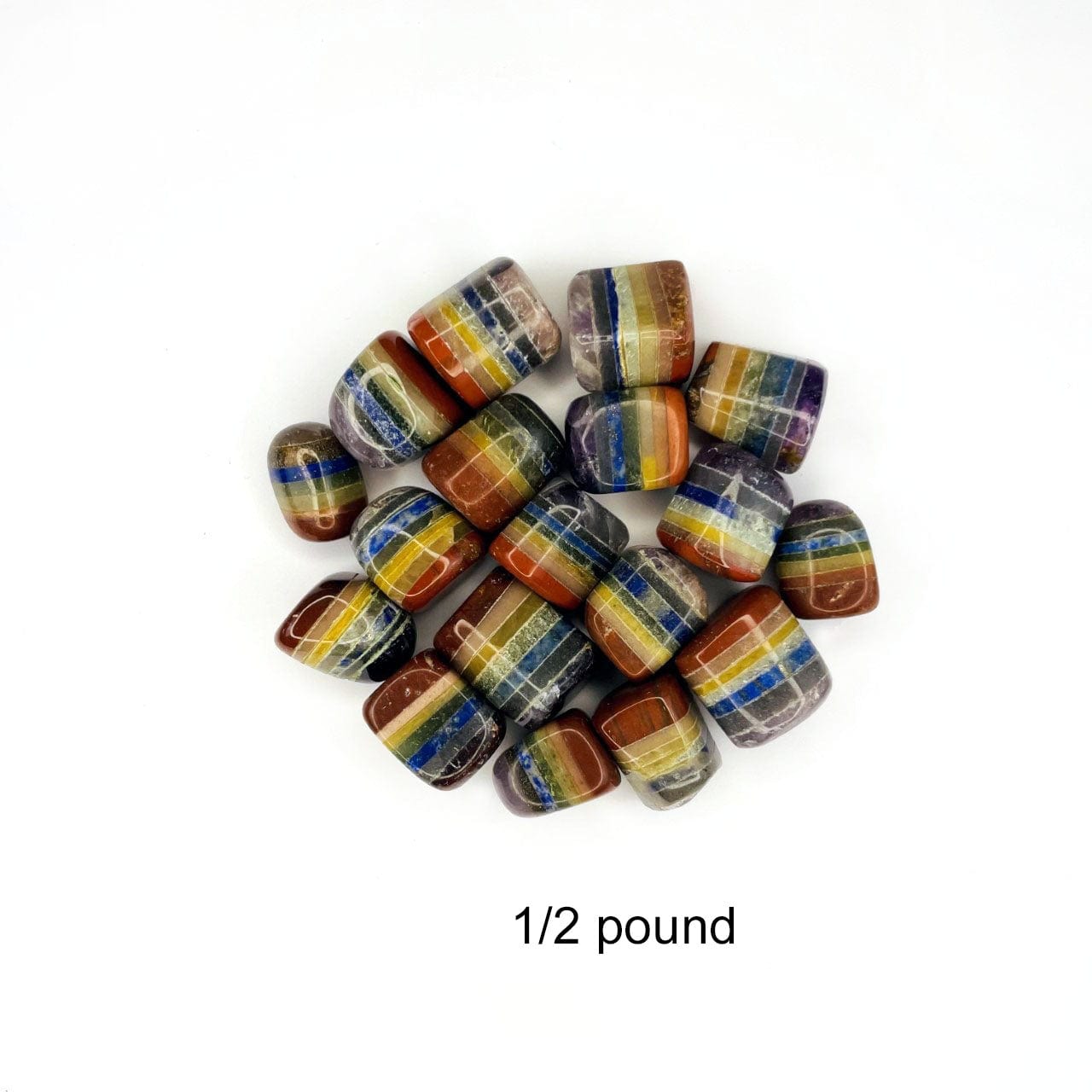 Bonded 7 chakra Stones  in a pile showing 1/2 pound of approximately 18 stones