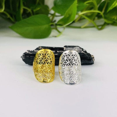 front view of the flower of life rings