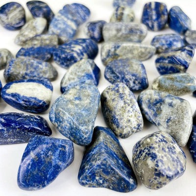 Tumbled Lapis Lazuli stones up close