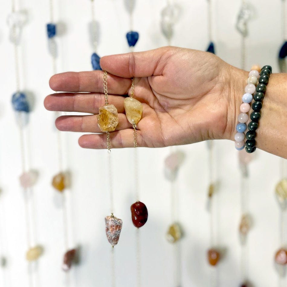 Crystal Chakra Wall Hanger - Choose Rough and Tumbled Stones in a hand for size