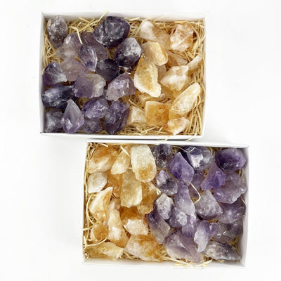 2 Amethyst and Citrine (Golden Amethyst)  Pieces in Window Boxs