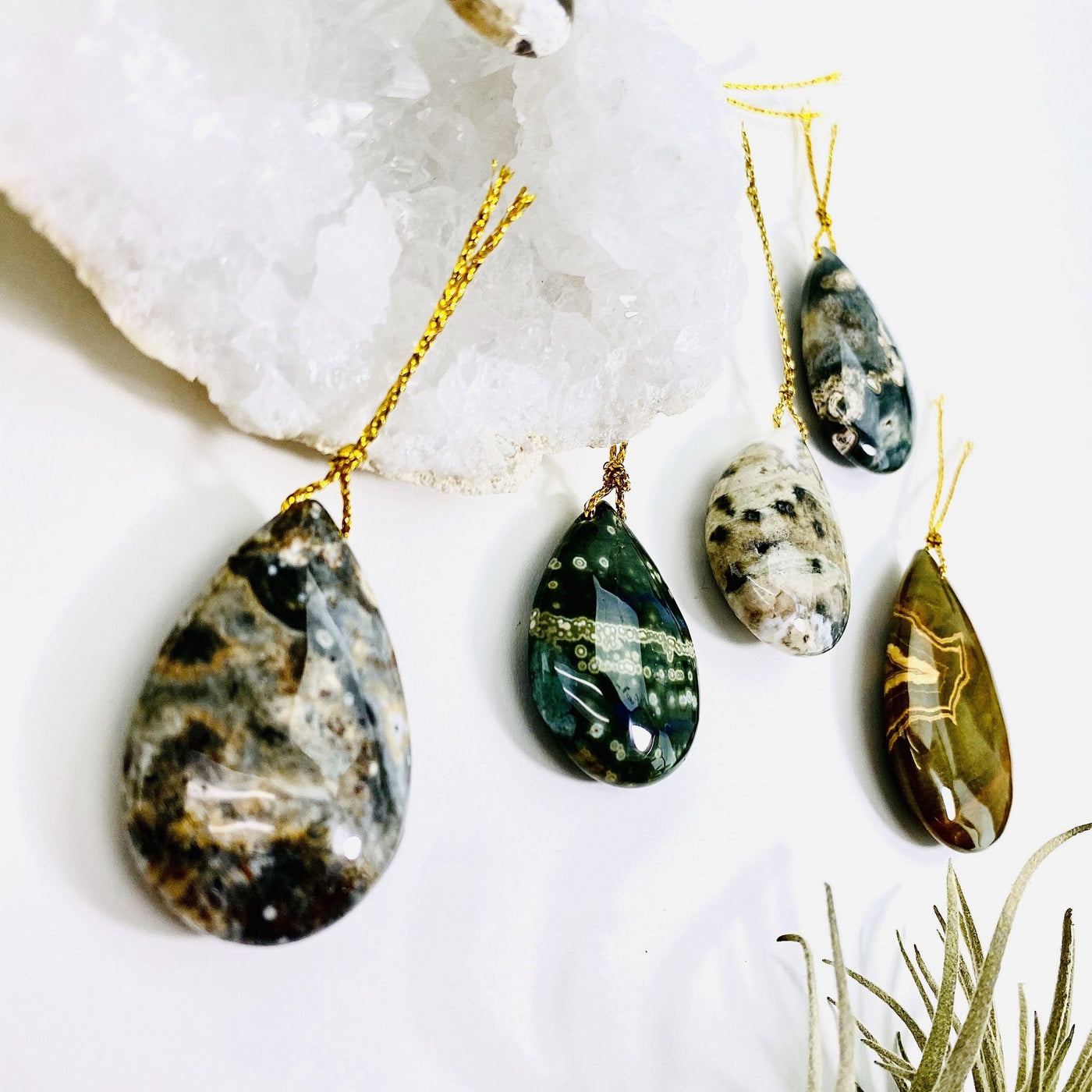 side view of jasper pendants