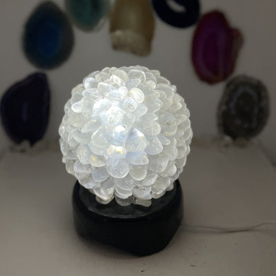 Tumbled Stone Light in crystal quartz, lit up