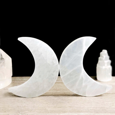 close up of the selenite moon crescents 