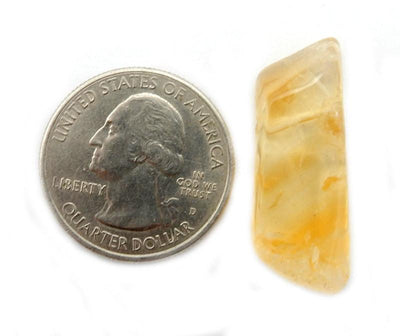 Citrine Freeform Top Side Drilled Bead next to quarter for size reference