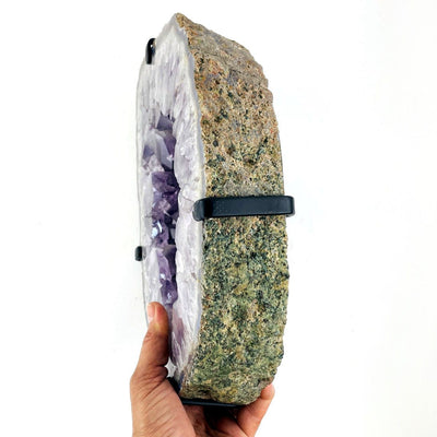 Amethyst Crystal Point Mirror from side view showing thickness