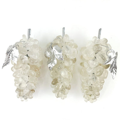 3 Crystal Quartz Polished Stone Grape Bunches with Silver Leaf 
