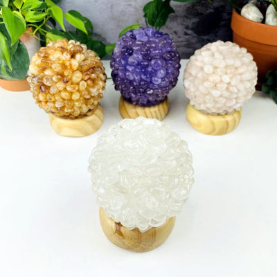 Tumbled Crystal Quartz Stone lamp in front with other options behind