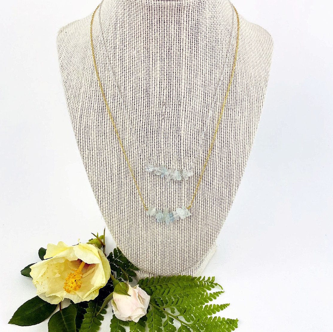 Aquamarine Stone Necklace - March Birthstone - Gold over Sterling or Sterling Silver Adjustable Length