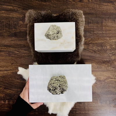top view of 2 Pyrite Marble Boxes in different sizes